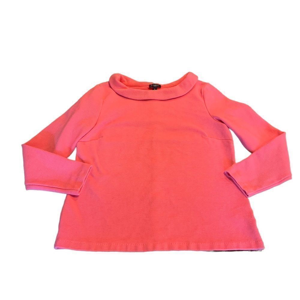 Talbots Petite Coral Pullover Top Long Sleeve Ribbed Rolled Collar Medium